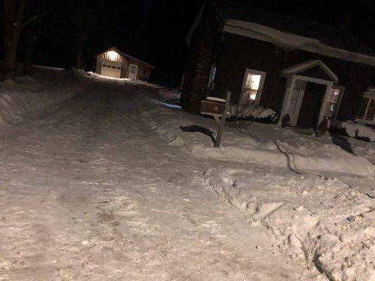 Shoveled driveway for easy walking to the mailbox. Actually entire driveway has been shoveled several times this week