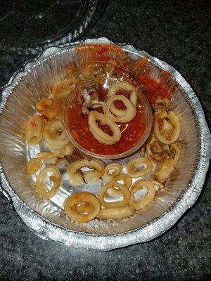 This is $10 worth of calamari and this is how it showed up at our house. Primo is overpriced for under quality food.