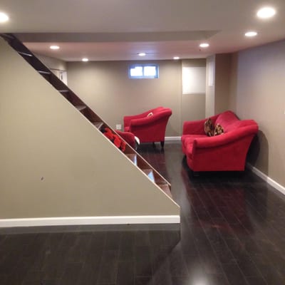 12mm laminate floor, recessed lighting, new walls