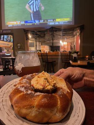 Pretzel bread with pimento cheese