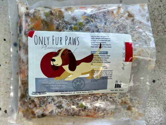 Only Fur Paws, San Rafael, CA., sample dog food.