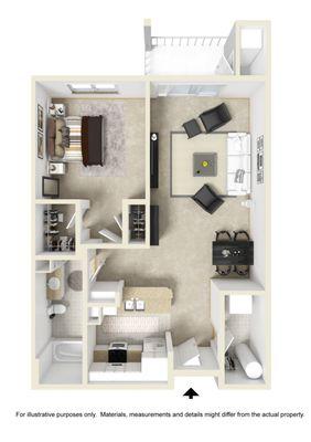 1 Bedroom floor plan D 877 Sq. Ft.