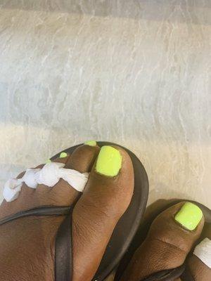 These are my toes in the nail salon....sloppy