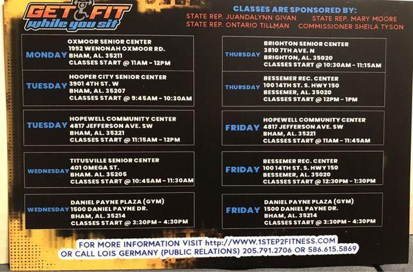 Chair exercise class schedule