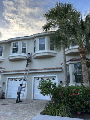 Here we are pressure washing the walls of an apartment complex.