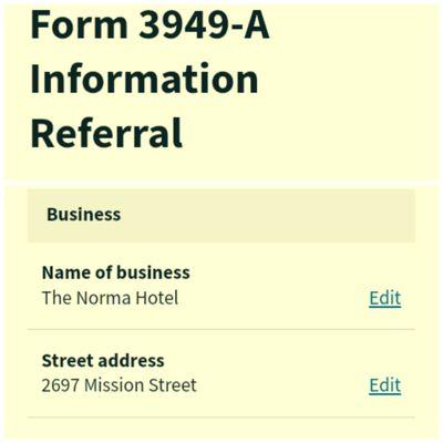 Form 3949-A "Tax Fraud" complaint filed against The Norma Hotel on November 10,2023.