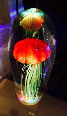 Jellyfish Blown Glass with base light.