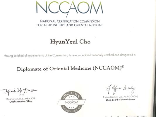 Diplomate of Oriental medicine