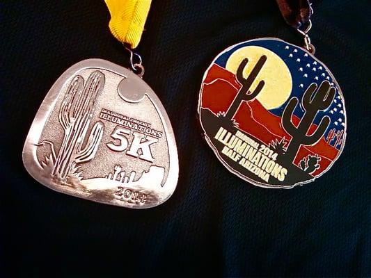 The 5k and the Half inaugural finisher medals, 2014.