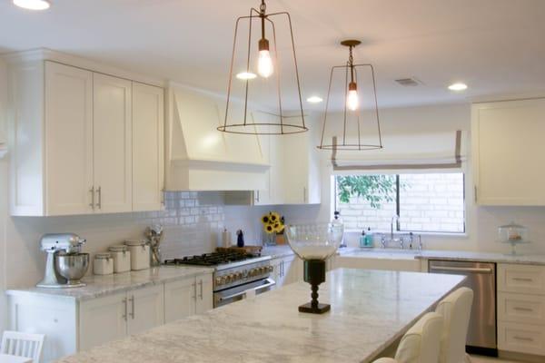 Honed Carrara Marble Countertops by Summit Stoneworks, Design by Bayhill Design