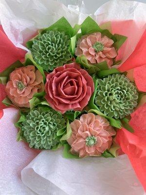 Cupcake bouquet. A floral arrangements made up of 7 low carb cupcakes. A beautiful gift for someone special.