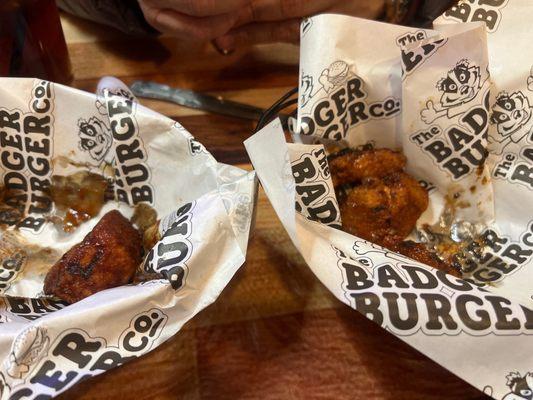 Boneless wings, Thai chili, Makers Mark BBQ.