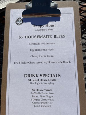 Happy hour menu