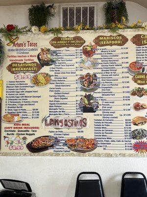 Menu on the wall