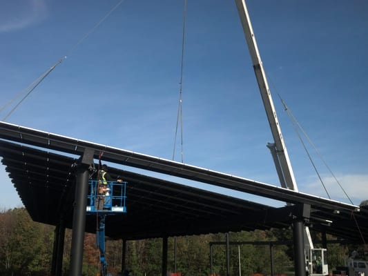 Setting solar panels with a 40 ton