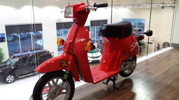 Part the Ancona family's vintage Honda collection, on display at the dealership.