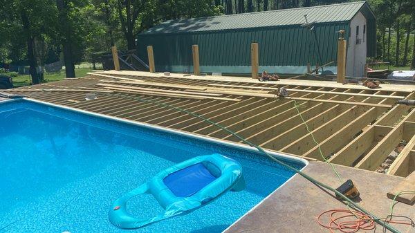 Framing deck around pool