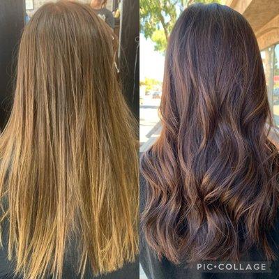 Before and after transformation by Jamie cripe! Ready for fall with this chocolate brown!