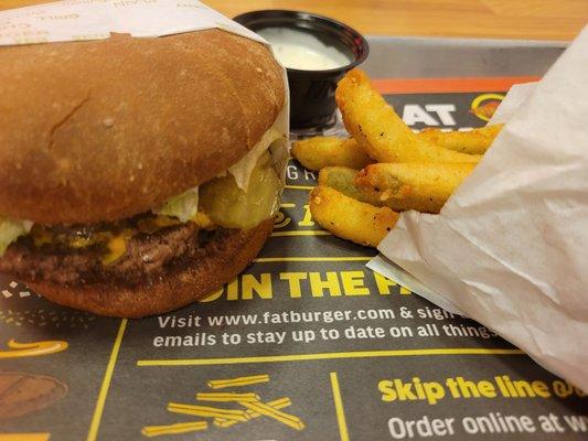 Burger  and fried pickle