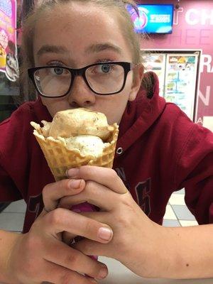 Pumpkin cheesecake in a waffle cone