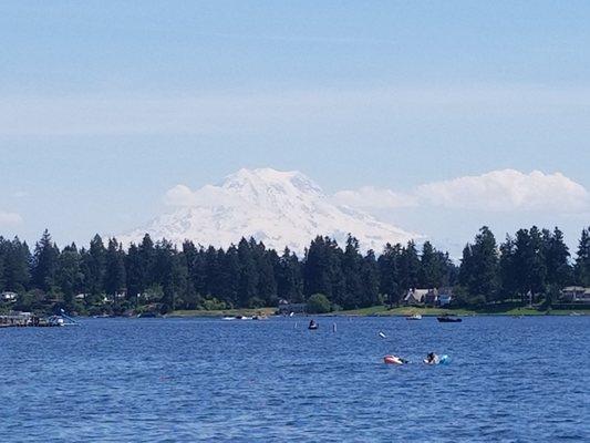 Close up of Mount Rainier from the boat dock.