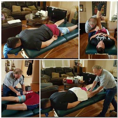 Dr. Pease applies a combination of chiropractic adjustments, stretches and therapies for an athlete's hamstring sprain/strain.