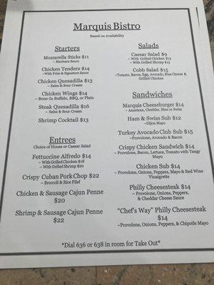 Menu as of 12/26/22