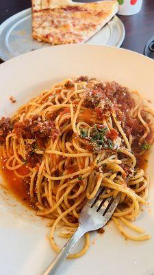 pasta in meat sauce - not bad.  Taste was good