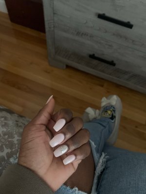 acrylic, she could not do the picture i asked and instead of telling me she proceeded. they weren't bad tho