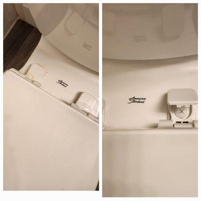 Before and after of a bathroom toilet in our move out home cleaning service