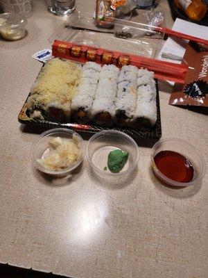 Spicy salmon, Philly and lava roll