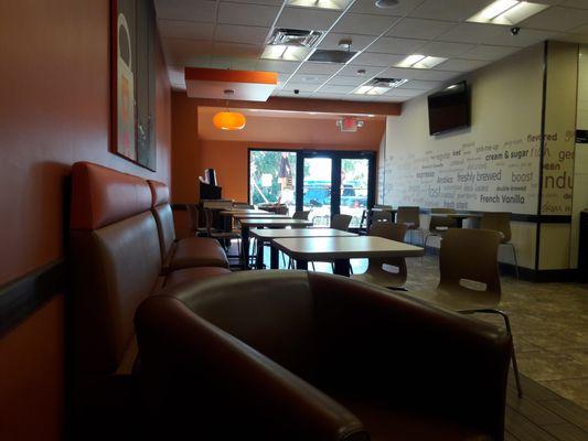 Dunkin Donuts with new interior. No wi-fi internet available though.