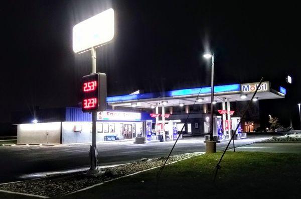 Night pic of mobile &  one stop food store looking East.