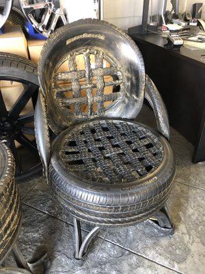 Chair made of actual tires.