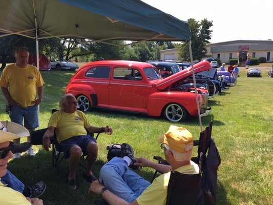 The Over the Hill Gang, a street rod club, hanging out at our Grand Opening Party in July 2918,