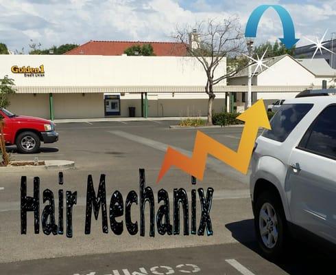 Hair Mechanix Location is directly behind the Golden 1 Credit Union in Historic Downtown Hanford Ca.