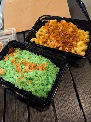 Coconut pandan rice, crawfish mac