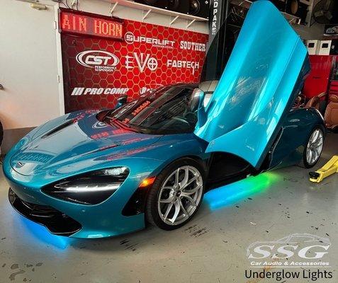 McLaren 720S. Underglow Lights create a halo effect that can make the car appear as if it is floating.