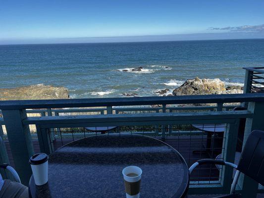 One of the patios where you can enjoy breakfast. Couldn't be close to the ocean unless you were a seagull!