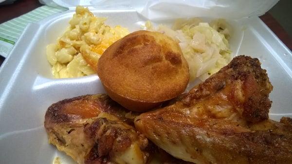 $7.00 baked chicken wings with cabbage & macaroni and cheese