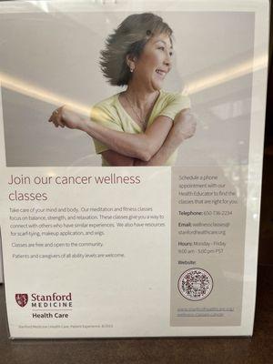 Free exercise classes for cancer wellness- important to keep moving and stretching