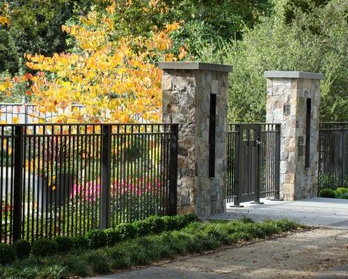 Aluminum Fence with Stone Columns