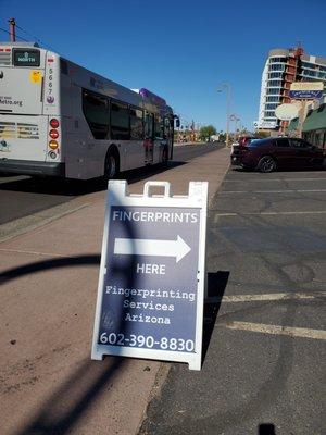 Watch for the "Fingerprints here" sign on the east side of Cebtral Ave. You will be going north on central for easy entry.