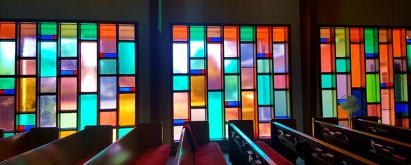 Stained glass windows in our sanctuary