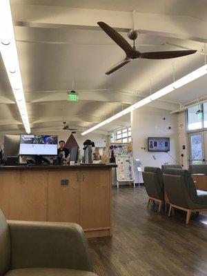 The inside of the one long main room in the renovated but tiny Silverado Library.