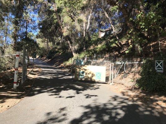 From the bottom parking lot... the camp is up the hill where this gate is.