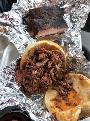 Chopped brisket sandwich & ribs