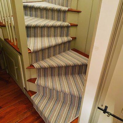 Tricky carpet on stairs install,  but WOW look at the outcome!