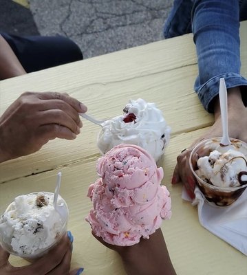 Cookie dough, cotton candy, brownie sundae, and caramel ice cream