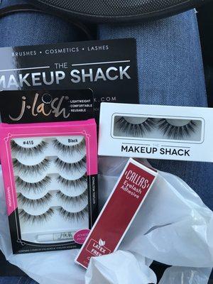 Makeup shack lashes 8.99 Pack of J-Lashes 6.99 Lash Glue 5.99